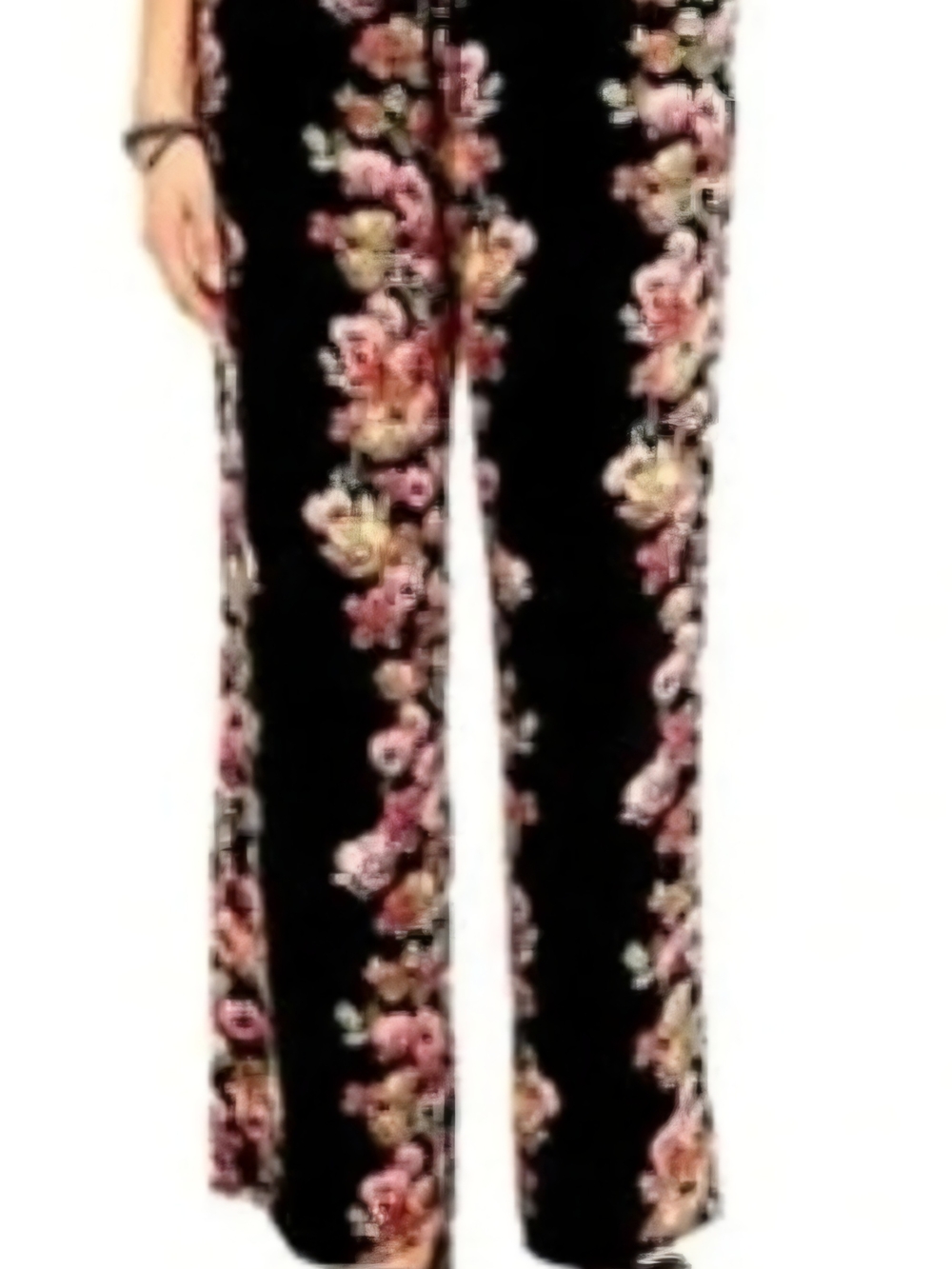 Maurices Black Wide-Leg Pants with Pink and Cream Flowers